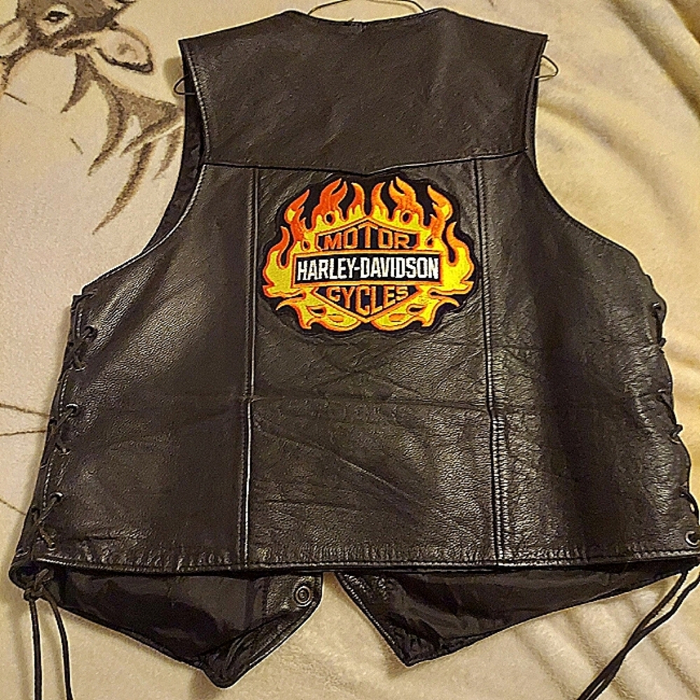 Leather Gear Vest with Harley Davidson Flames